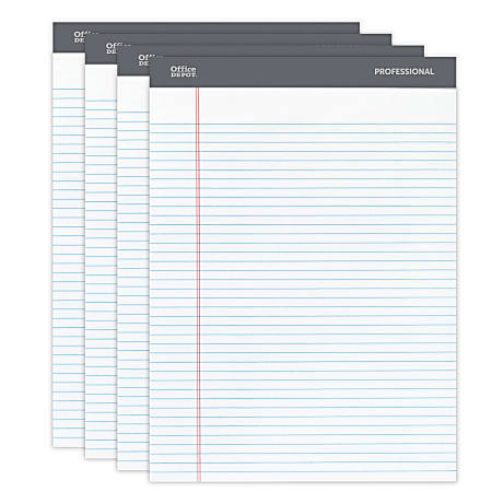 Office Depot® Brand Professional Legal Pad, 8 1/2" x 11 3/4", Narrow Ruled, 200 Pages (100 Sheets), White, Pack Of 4