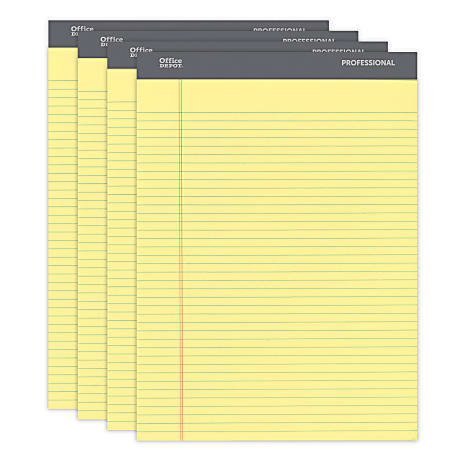 Office Depot® Brand Professional Legal Pad, 8 1/2" x 11 3/4", Narrow Ruled, 200 Pages (100 Sheets), Canary, Pack Of 4