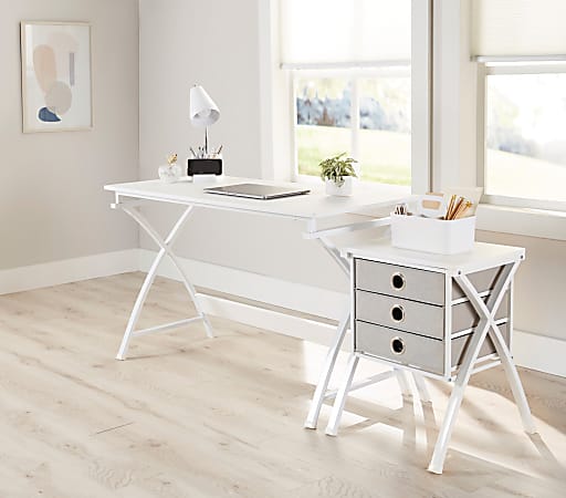 Realspace X Cross 48 W Computer Desk With File Cabinet White