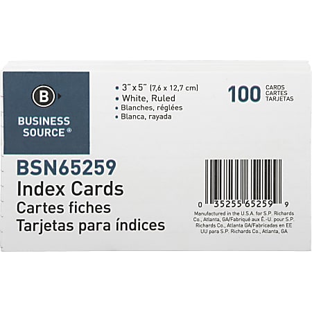 Business Source Ruled Index Cards - Front Ruling Surface - Ruled - 72 lb Basis Weight - 5 Business Source Ruled Index Cards - Front Ruling Surface - Ruled - 72 lb Basis Weight - 5