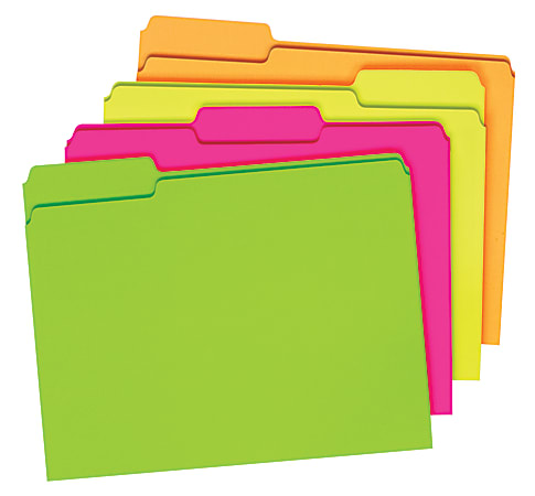 Pendaflex® Glow File Folders, 1/3 Cut, 8 1/2" x 11", Letter Size, Assorted Colors, Pack Of 24