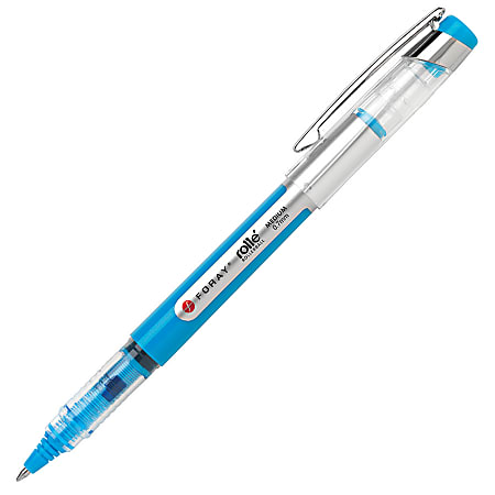FORAY® Liquid Ink Rollerball Pen, Fine Point, 0.7 mm, Turquoise Barrel, Turquoise Ink