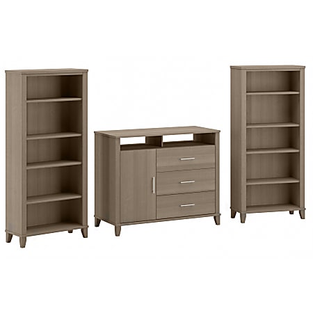 Bush Furniture Somerset Office Storage Credenza With Bookcases, Ash Gray, Standard Delivery