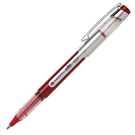 FORAY® Liquid Ink Rollerball Pen, Fine Point, 0.7 mm, Red Barrel, Red Ink