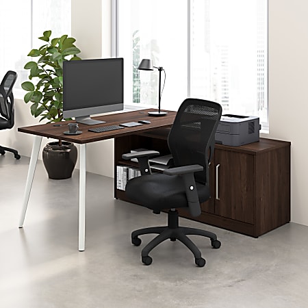 Bush Business Furniture Vista 60"W Corner Desk with Splayed Metal Legs and Low Storage Cabinet, Black Walnut, Standard Delivery