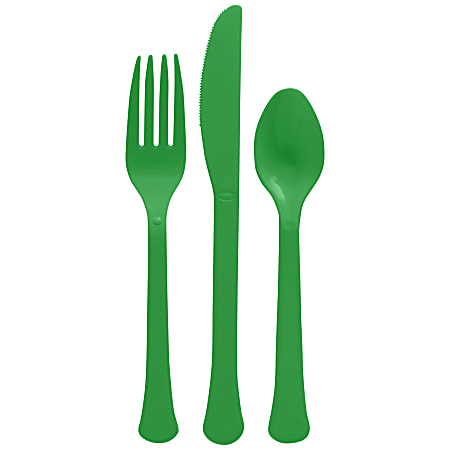 Amscan Boxed Heavyweight Cutlery Assortment, Festive Green, 200 Utensils Per Pack, Case Of 2 Packs