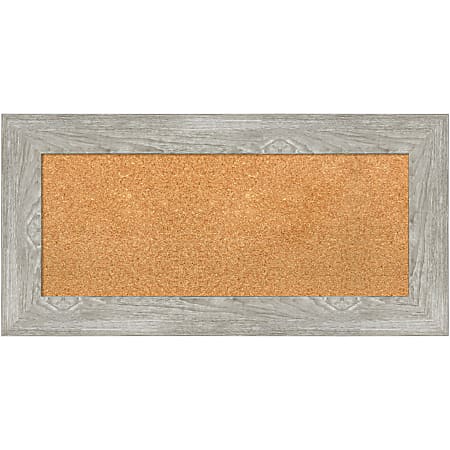 Amanti Art Rectangular Non-Magnetic Cork Bulletin Board, Natural, 36” x 18”, Dove Graywash Plastic Frame