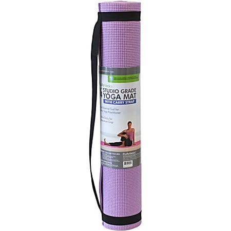 PurAthletics 5mm Studio Grade Yoga Mat with Carry Strap - Yoga - 68" Length x 24" Width x 0.25" Thickness - Rectangle - Textured Surface - Polyvinyl Chloride (PVC), Cotton - Lavender