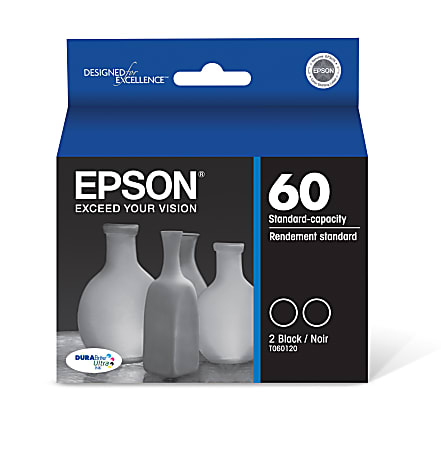 Epson® 60 DuraBrite® Ultra Black Ink Cartridges, Pack Of 2, T060120-D2