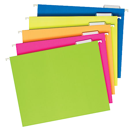 Pendaflex® Glow Hanging File Folders, 1/5 Cut, Letter Size, Assorted Colors, Box Of 25