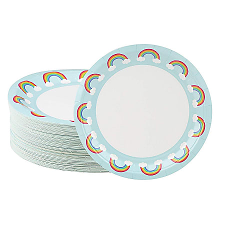 Disposable Plates - 80-Count Paper Plates, Rainbow Party Supplies For Appetizer, Lunch, Dinner, And Dessert, Kids Birthdays, 9 X 9 Inches