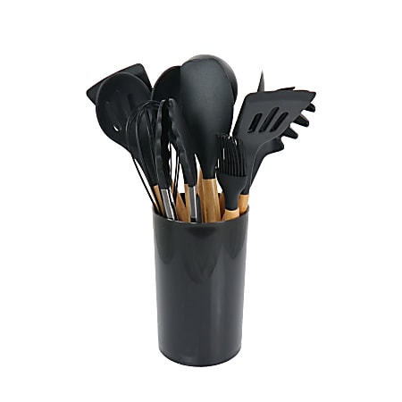MegaChef Black Silicone and Wood Cooking Utensils (Set of 12)