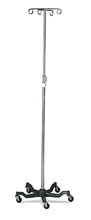 Medline Aluminum 5-Leg IV Poles, Chrome, Case Of 2