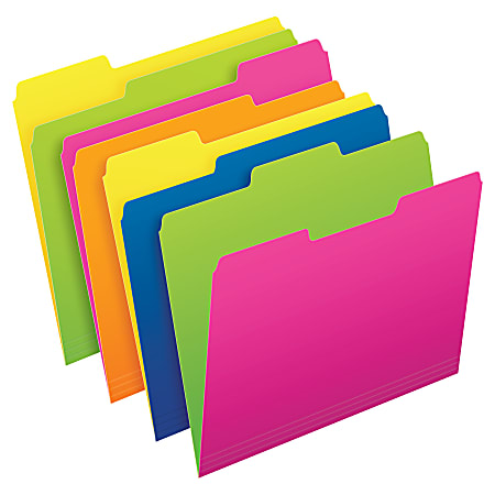 Pendaflex® Glow File Folders, Twisted Twin Tabs, 1/3 Cut, Letter Size,  Assorted Colors, Pack Of 24