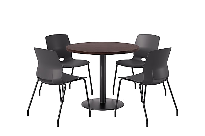 KFI Studios Midtown Pedestal Round Standard Height Table Set With Imme Armless Chairs, 31-3/4”H x 22”W x 19-3/4”D, Cafelle Top/Black Base/Black Chairs