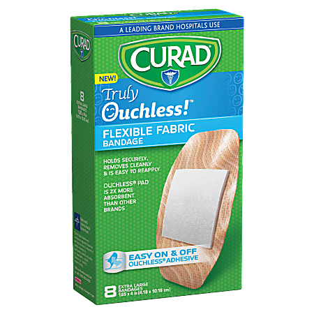 CURAD® Truly Ouchless Self-Adhesive Bandages, XL, Tan, Box Of 8