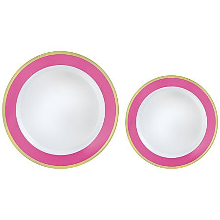 Amscan Round Hot-Stamped Plastic Bordered Plates, Bright Pink, Pack Of 20 Plates