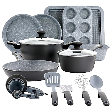 Oster Bastone Nonstick Cookware Set, Speckled Gray, Set Of 23 Pieces