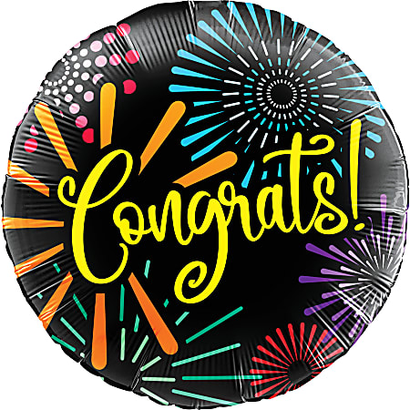 Amscan Congrats Foil Balloon, Circle, 18", Fireworks