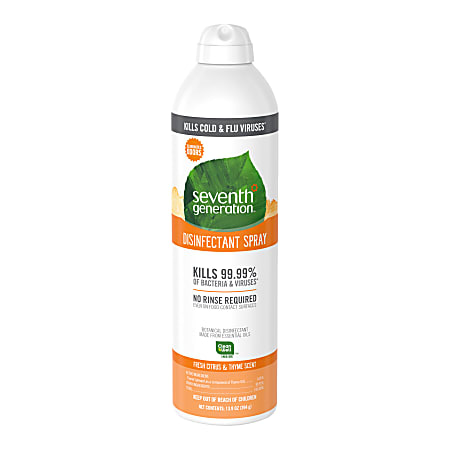 Seventh Generation Fresh Citrus/Thyme Disinfectant Spray - Spray - 0.11 gal (13.90 fl oz) - Fresh Citrus & Thyme Scent - 1 Each - Clear