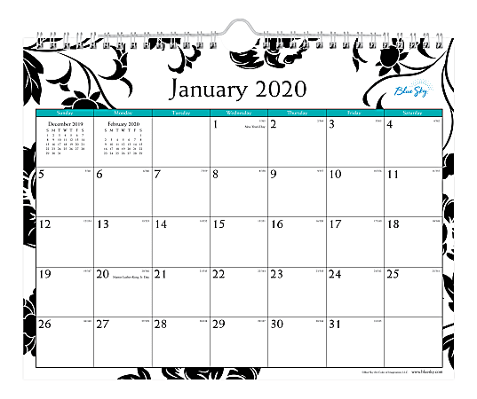 Blue Sky™ Monthly Wirebound Wall Calendar, 11" x 8-3/4", Barcelona, January To December 2020, 100028