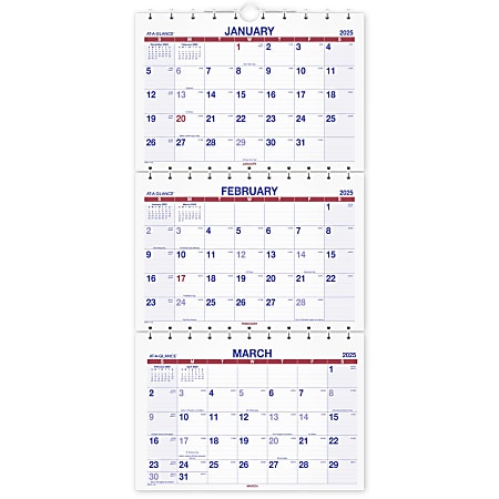 2024-2026 AT-A-GLANCE® Move-A-Page 3-Month Monthly Wall Calendar, 12" x 27", Traditional, December 2024 To February 2026, PMLF1128