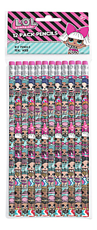 L.O.L. Surprise! Wood Pencils With Eraser Tops, 2 mm, #2 HB Lead, Assorted Designs, Pack Of 12 Pencils
