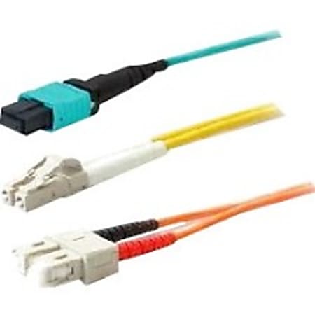 AddOn 50m MPO (Male) to MPO (Male) 12-strand Aqua OM3 Crossover Plenum-Rated Fiber Patch Cable