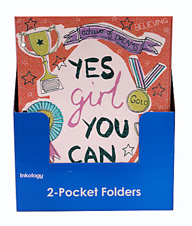 Inkology 2-Pocket Portfolios, Vicky Yorke Girl Squad Glitter Covered, 9-1/2" x 11-3/4", Assorted Designs, Pack Of 24 Folders