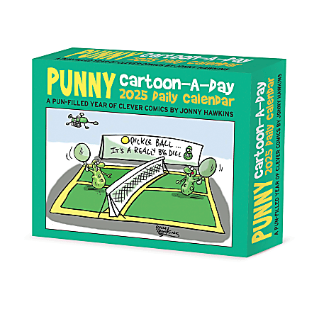 2025 Willow Creek Press Daily Desk Box Calendar, Humor & Comics, 5-1/2” x 6-1/4", Punny Cartoon-A-Day by Jonny Hawkins, January To December, 46265