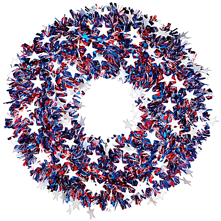 Amscan Patriotic Jumbo Tinsel Star Wreaths, Multicolor, Pack Of 2 Wreaths