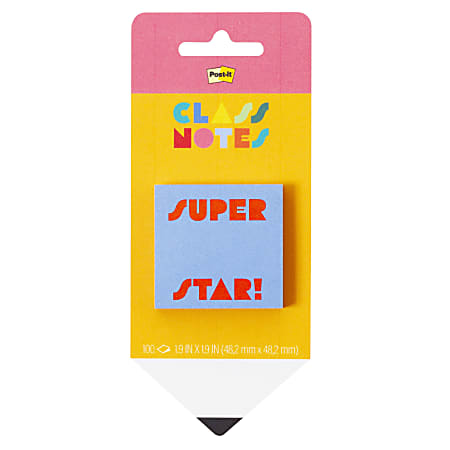 Post-it Cute Sticky Notes, 1.9 x 1.9 in, 1 Pad, 100 Sheets/Pad, Light Blue with Super Star! Header, Back to School Supplies