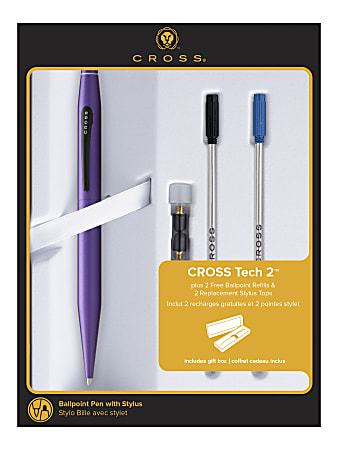 Cross® Tech2 Stylus Ballpoint Pen, Medium Point, 0.7 mm, Purple Barrel, Black Ink