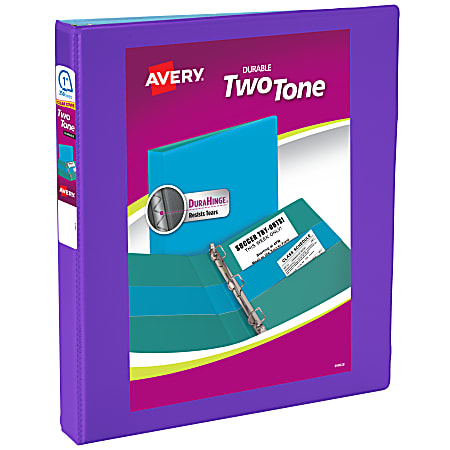 Avery® 3-Ring Two Tone Durable View Binder, 1" Slant Rings, 49% Recycled, Violet/Blue