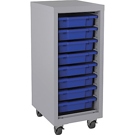 Lorell Pull-out Bins Mobile Storage Tower, Platinum/Blue