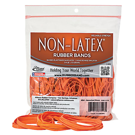 Alliance® Non-Latex Rubber Bands, Assorted Sizes, Orange, 1/4 Lb. Bag