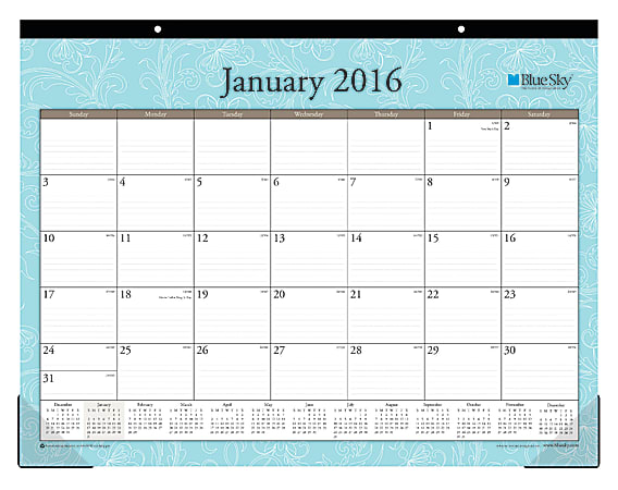 Blue Sky™ Monthly Desk Pad Calendar, 22" x 17", 50% Recycled, Knightsbridge, January-December 2016