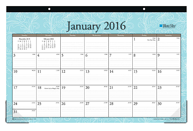 Blue Sky™ Monthly Desk Pad Calendar, 17" x 11", 50% Recycled, Knightsbridge, January-December 2016