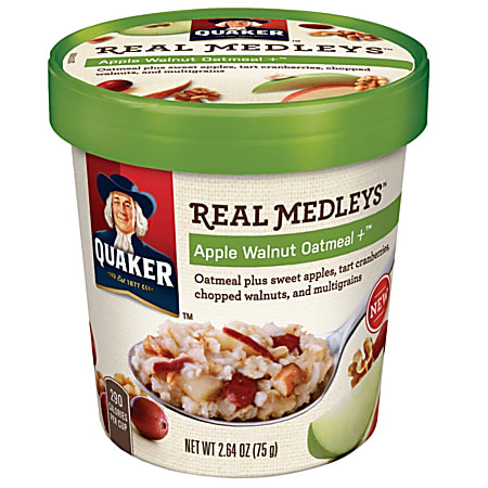 Quaker® Real Medleys Apple Walnut Oatmeal, 2.46 Oz, Pack Of 12