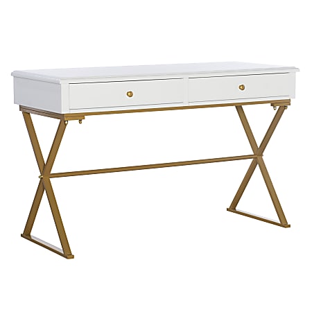 Linon Amy 47-1/4"W Campaign Home Office Computer Desk, White/Gold