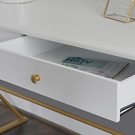 Linon Amy 47 14 W Campaign Home Office Computer Desk WhiteGold Office Depot