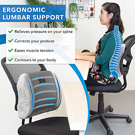 Mind Reader Harmony Collection, Ergonomic Lower Back Cushion, Memory Foam  Support, Attaches to Office Chair, Fabric Mesh Surface, Lower Back Pressure