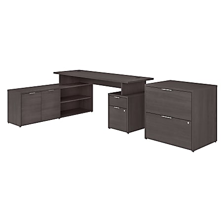 Bush Business Furniture Jamestown L-Shaped Desk With Drawers And Lateral File Cabinet, 72"W, Storm Gray, Premium Installation