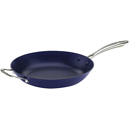 Cuisinart 12" Frying Pan with Helper Handle - 12" Diameter Frying Pan - Cast Iron, Porcelain Exterior, Stainless Handle - Searing, Browning, Roasting, Sauteing, Cooking, Frying - Dishwasher Safe - Blue - Enamel