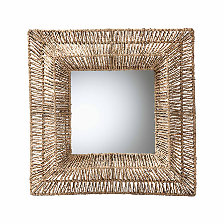 bali & pari Collice Modern Bohemian Square Accent Wall Mirror, 23-1/4"H x 23-1/4"W x 2-7/16"D, Natural Brown
