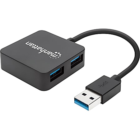Manhattan SuperSpeed USB 3.0 Hub, 13/16”H x 1-13/16”W x 2-1/4”D, Black, ICI162296