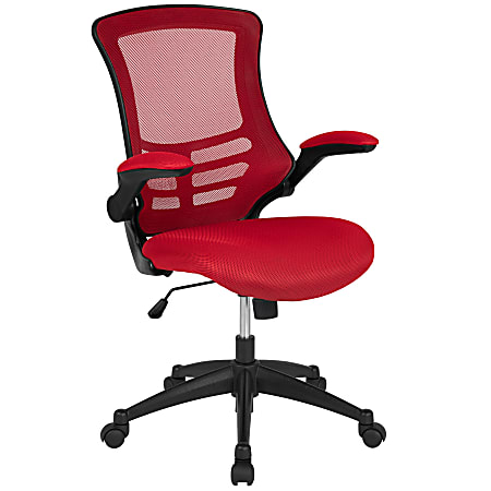 Flash Furniture Mesh Mid-Back Swivel Task Chair With Flip-Up Arms, Red/Black