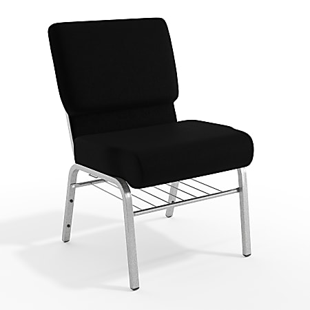 Flash Furniture HERCULES Series 21''W Church Chair w/ Book Rack, Black/Silver Vein