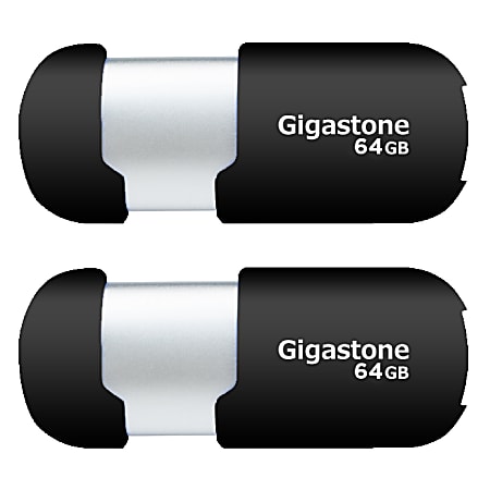 Dane-Elec Gigastone USB 2.0 Flash Drives, 64GB, Black/Silver, Pack Of 2 Flash Drives