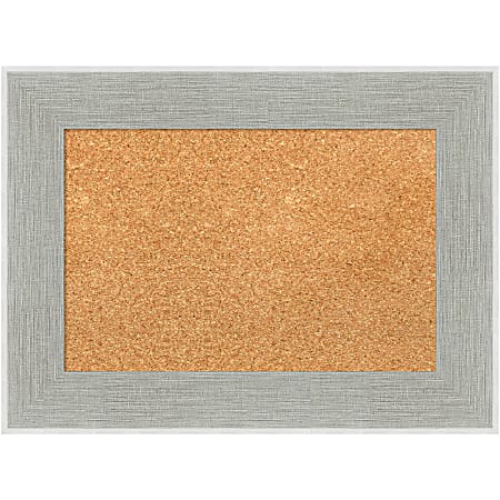 Amanti Art Rectangular Non-Magnetic Cork Bulletin Board, Natural, 23” x 17”, Glam Linen Gray Plastic Frame